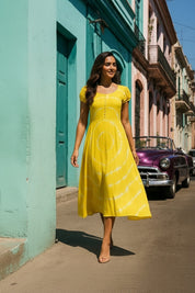 Rayon Tie Dye Yellow Dress (W1280)