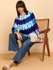 Women Rayon Staple Tie & Dye Spread Collar Regular Fit Shirt (W1774)