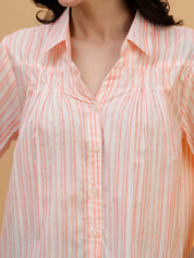 Women Camric Pink Striped Casual Regular Fit Shirt (W1812)