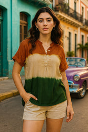 Indian Flag-Inspired Tri-Colored Ombre Dyed Casual Rayon Top (W1416)