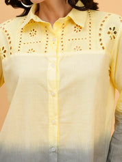 Women Yellow Embellished Tie & Dye Camric Casual Shirt (W1821)
