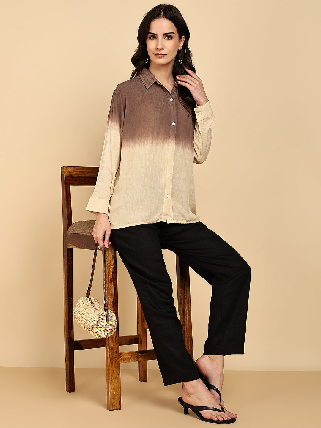 Women Casual Rayon Crepe Tie & Dye Spread Collar Full Sleeves Relaxed Fit Shirt (W1710)