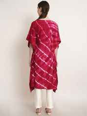 Pink White Tie Dye Embroidery Work Rayon Staple Kaftan Kurta (W1382)