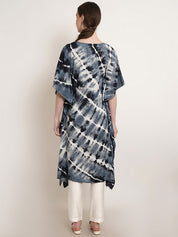 Black Bandhej Tie Dye Embroidery Work Rayon Staple Kaftan Kurta (W1380)