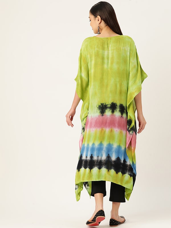 Rayon Tie Dye Green Kaftan Kurta (W1355) – - Main Image