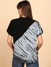 Women Rayon Slub Tie & Dye Mandarin Collar Regular Fit Top (W1769)