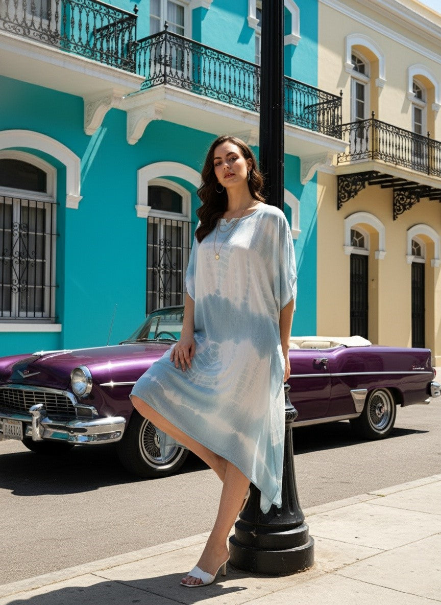 Rayon Hand Dyed Tie Dye Grey Kaftan (W1159)