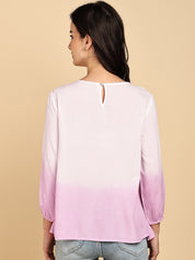 Women Casual Rayon Staple Tie & Dye Round Neck 3/4 Sleeves Regular Fit Top (W1717)