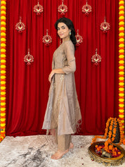 Maaesa Luxe Brown Mulchanderi Festive Kurta Set | Kurta Bottom Dupatta (W10002)