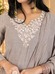 Jaipurhues Luxe Chiku Mulchanderi Festive Kurta Set | Kurta Bottom Dupatta (W10005)