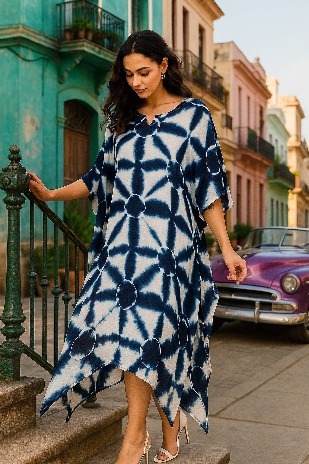 Hand Dyed Loose Fitted Crepe Kaftan Kurta (W1431)