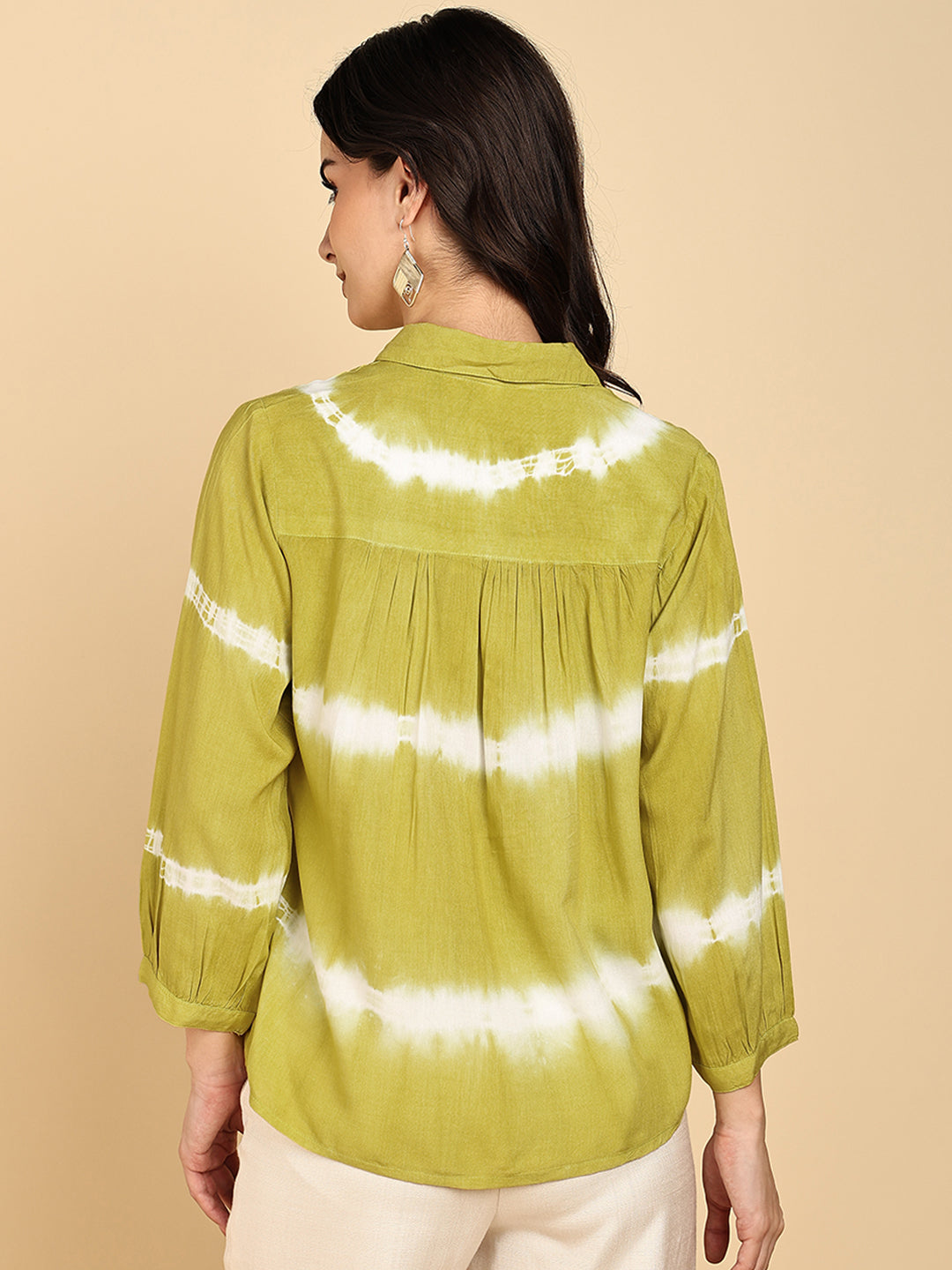 Women Casual Rayon Staple Tie & Dye Spread Collar Full Sleeves Relaxed Fit Shirt (W1693)