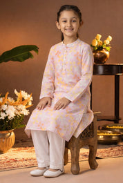 Printed Cotton Kurta Pyjama Set For Girls (K11085)