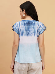 Women Blue-White Tie & Dye Camric Casual Top (W1806)