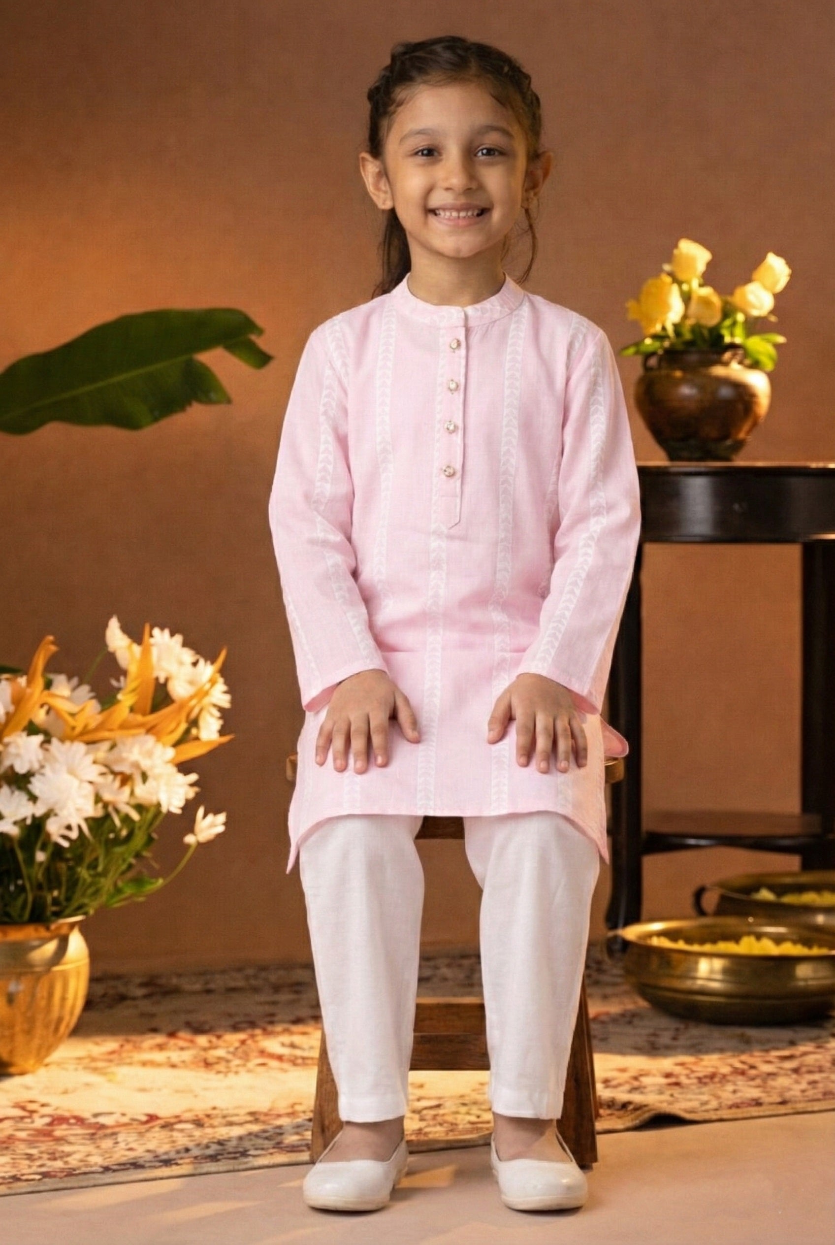 Printed Cotton Kurta Pyjama Set For Girls (K11084)