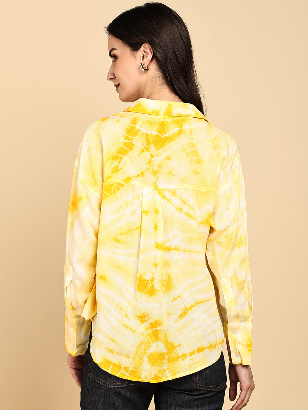 Women Casual Rayon Staple Tie & Dye Spread Collar Full Sleeves Loose Fit Shirt (W1699)