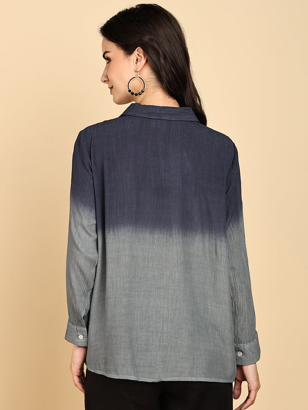 Women Casual Rayon Crepe Tie & Dye Spread Collar Full Sleeves Relaxed Fit Shirt (W1706)