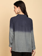 Women Casual Rayon Crepe Tie & Dye Spread Collar Full Sleeves Relaxed Fit Shirt (W1706)