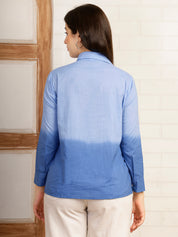 Women Blue Embellished Tie & Dye Camric Casual Shirt (W1823)