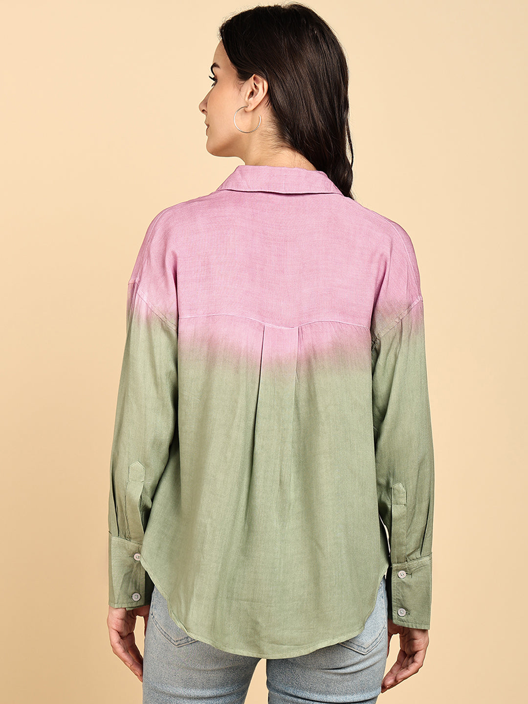 Women Casual Rayon Staple Tie & Dye Spread Collar Full Sleeves Loose Fit Shirt (W1698)