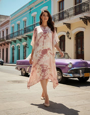 Rayon Hand Dyed Tie Dye Brown Kaftan (W1157)