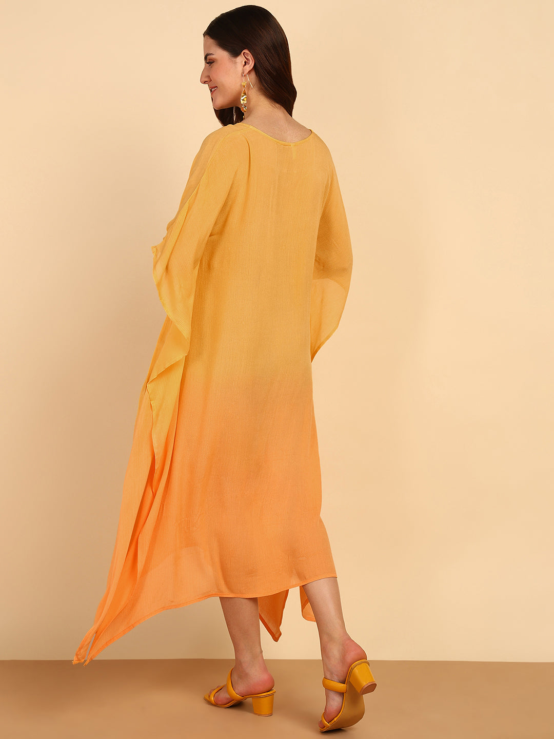 Women Hand Tie & Dye Rayon Crepe Kaftan (W1532)