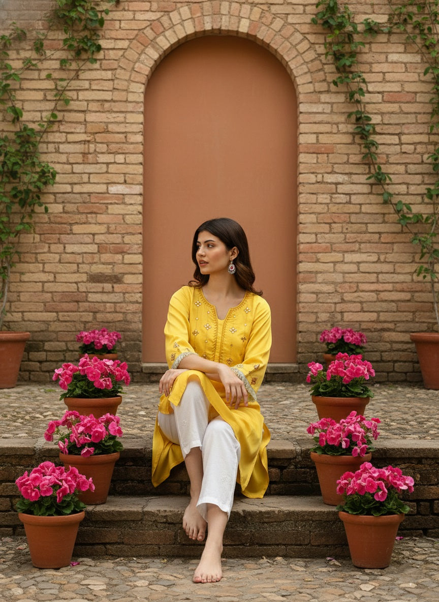Women Casual Rayon Straight Embroidered Kurta (W1671)
