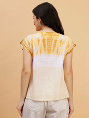 Women Brown-White Tie & Dye Camric Casual Top (W1804)