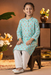 Printed Cotton Kurta Pyjama Set For Girls (K1049)