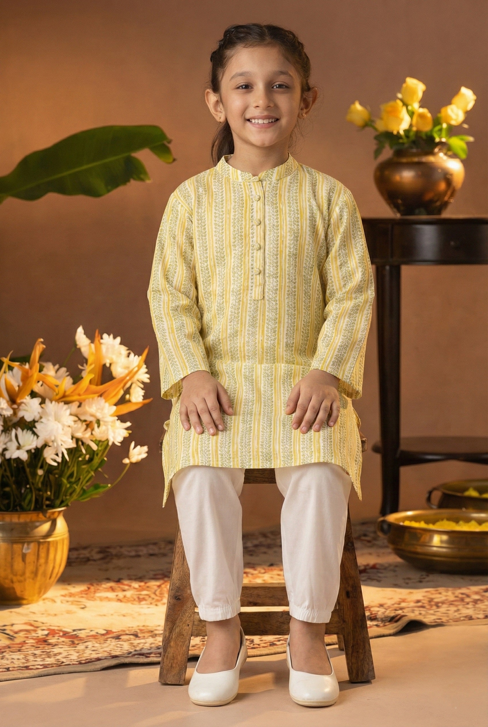 Printed Cotton Kurta Pyjama Set For Girls (K1050)