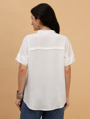 Women White Solid Rayon Casual Top (W1789)