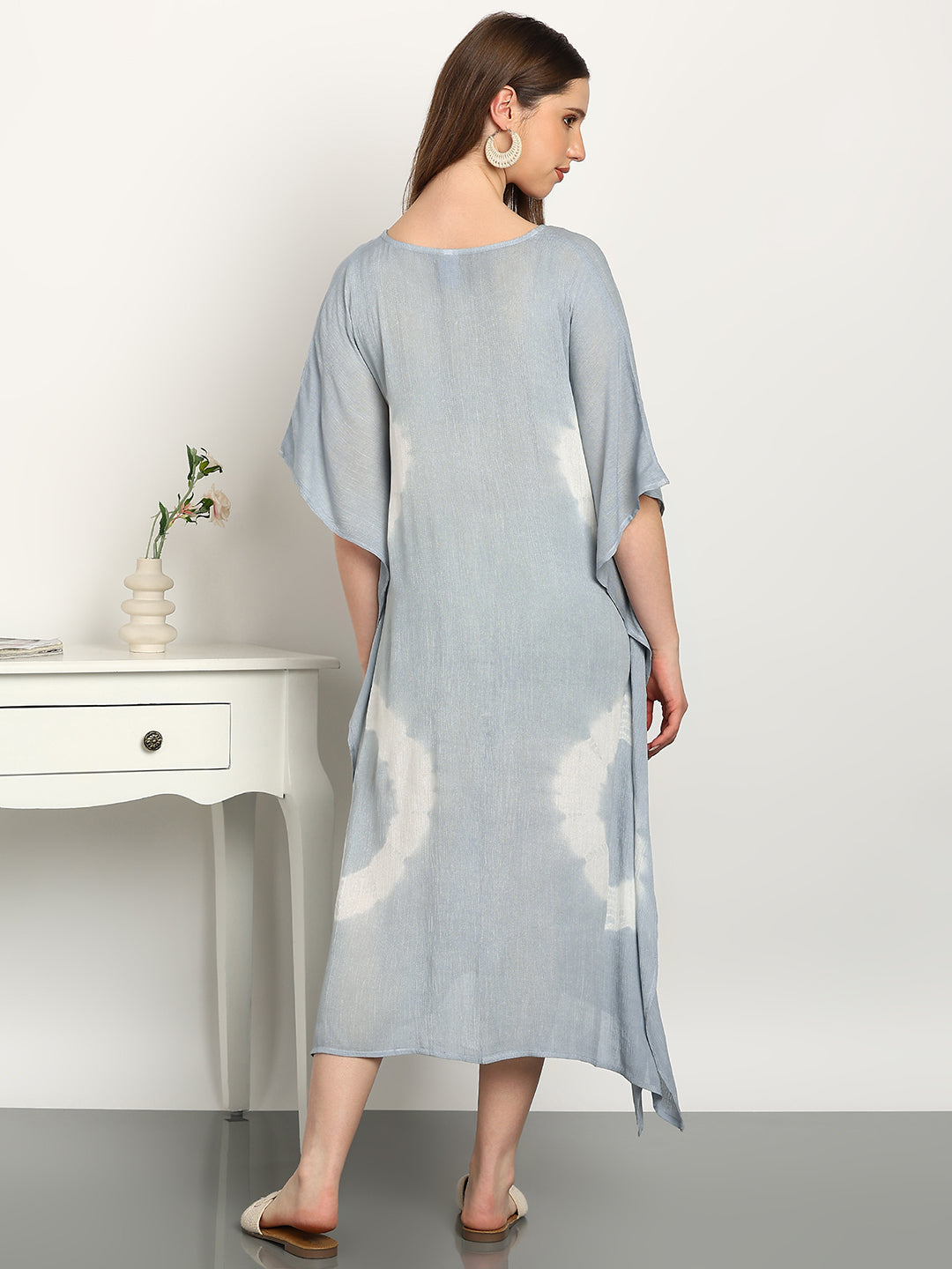 Women Tie & Dye Rayon Crepe Kaftan Dress (W1723)