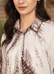 Women Casual Rayon Staple Tie & Dye Spread Collar Full Sleeves Relaxed Fit Shirt (W1691)