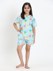 Women Printed Shirt With Matching Kids Shirt & Shorts Set Mother Daughter Combo (COMBOMD9031)