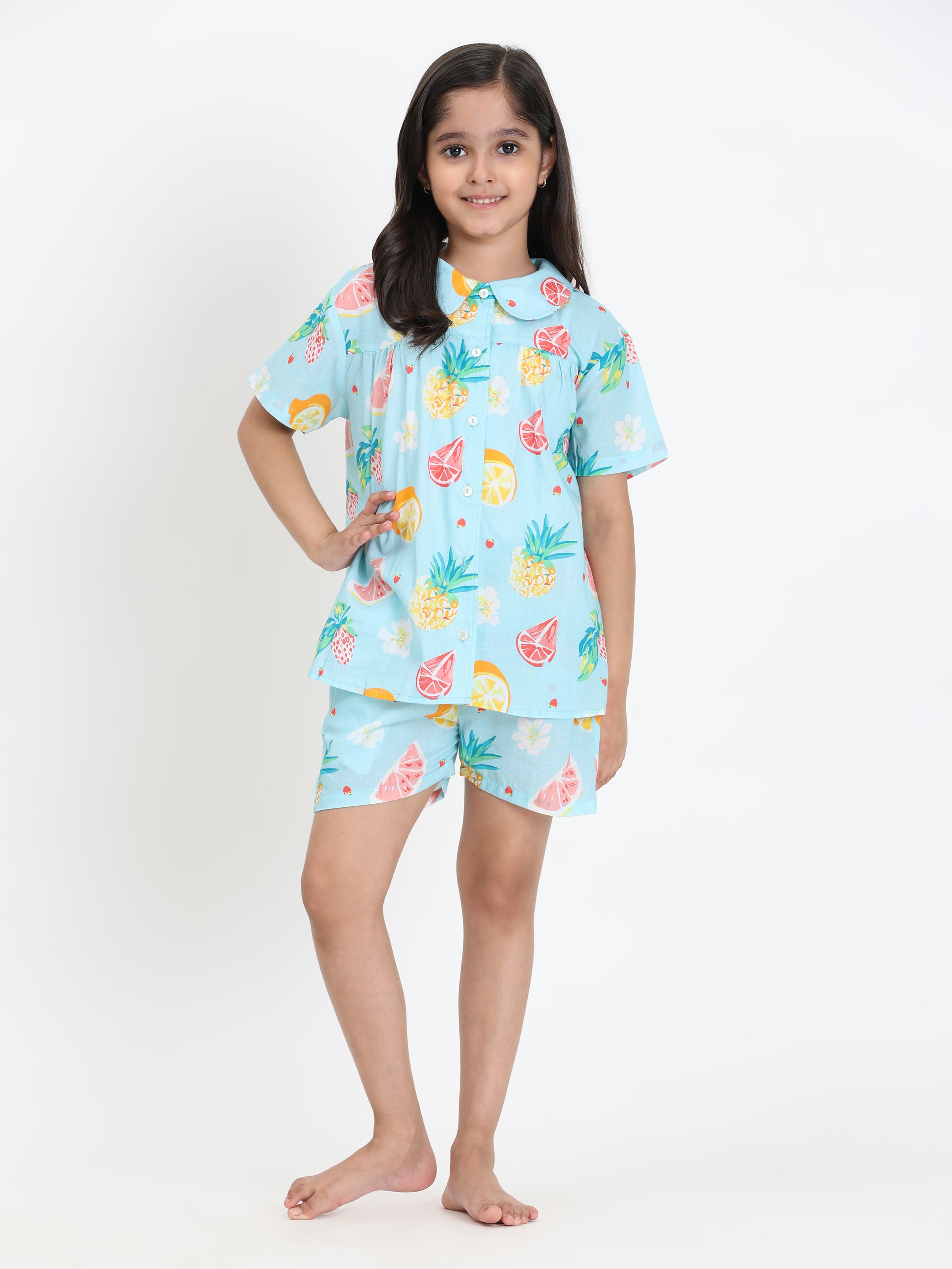 Women Printed Shirt With Matching Kids Shirt & Shorts Set Mother Daughter Combo (COMBOMD9031)