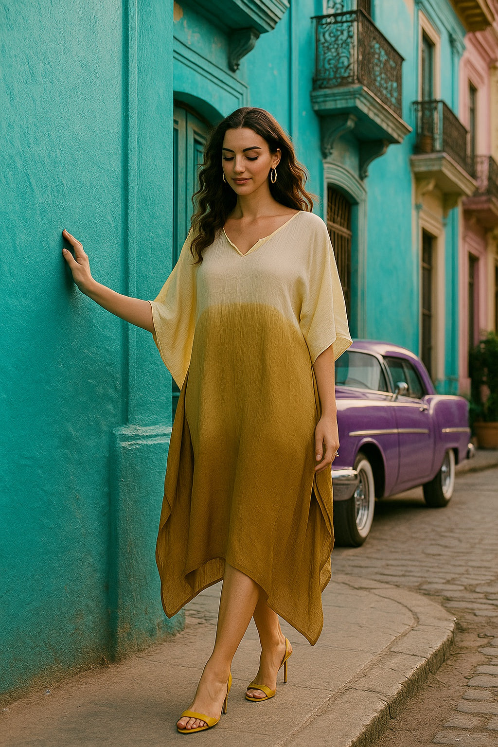 Hand Dyed Loose Fitted Crepe Kaftan Kurta (W1432)