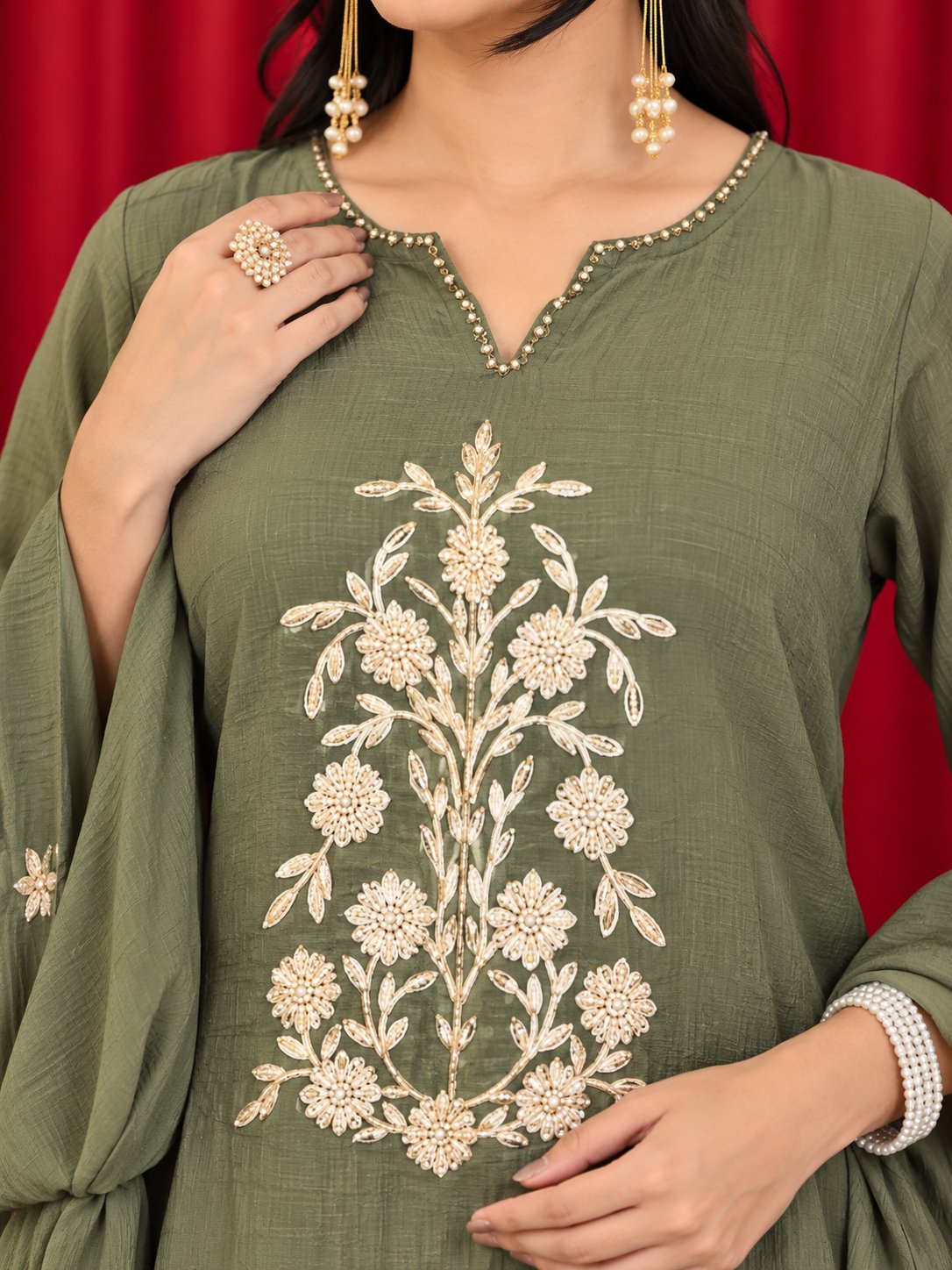 Maaesa Luxe Green Mulchanderi Festive Kurta Set | Kurta Bottom Dupatta (W10009)