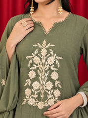 Maaesa Luxe Green Mulchanderi Festive Kurta Set | Kurta Bottom Dupatta (W10009)