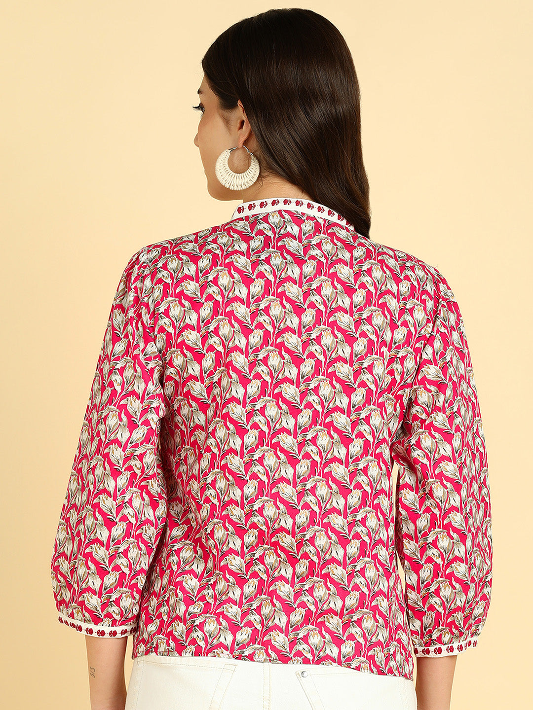 Women Casual Block Printed Cotton Regular Fit Top (W1683)