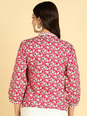 Women Casual Block Printed Cotton Regular Fit Top (W1683)