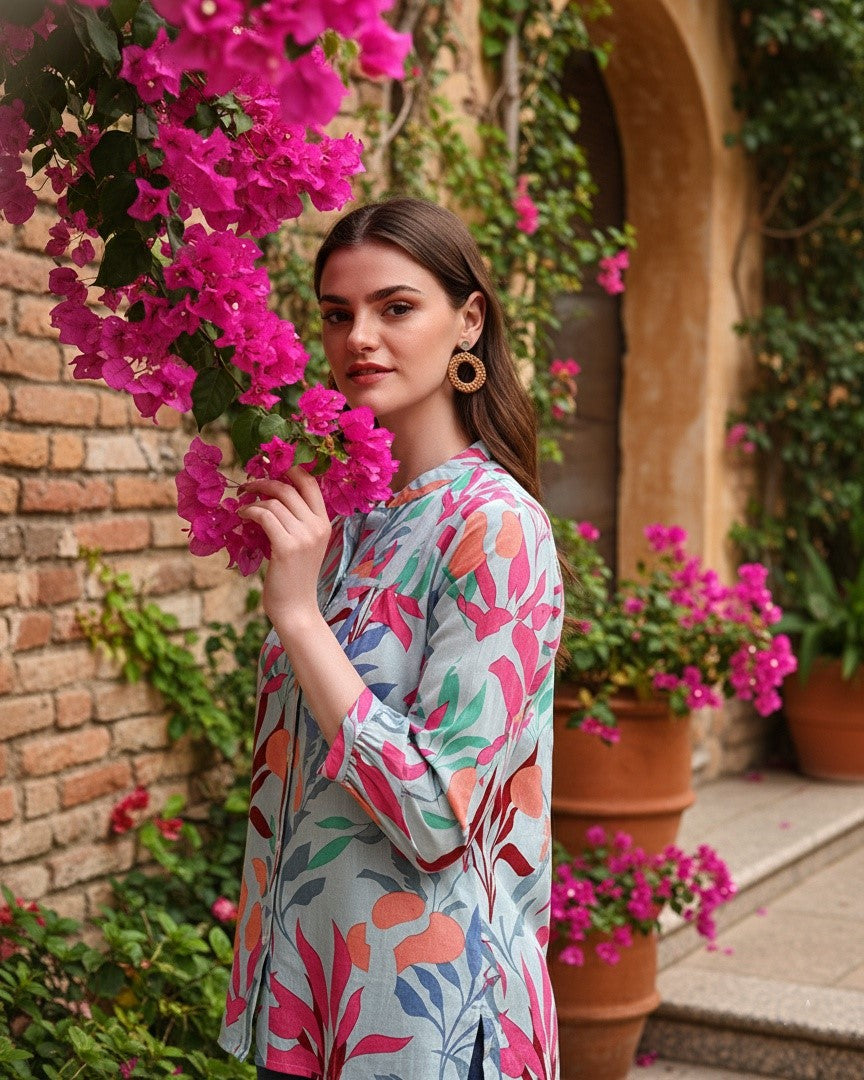 Women Rayon Blue Tie & Dye Regular Fit Shirt (W1567)