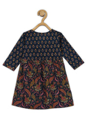 Girls Blue Printed Cotton A-line Kurta And Pant Set (K1090)