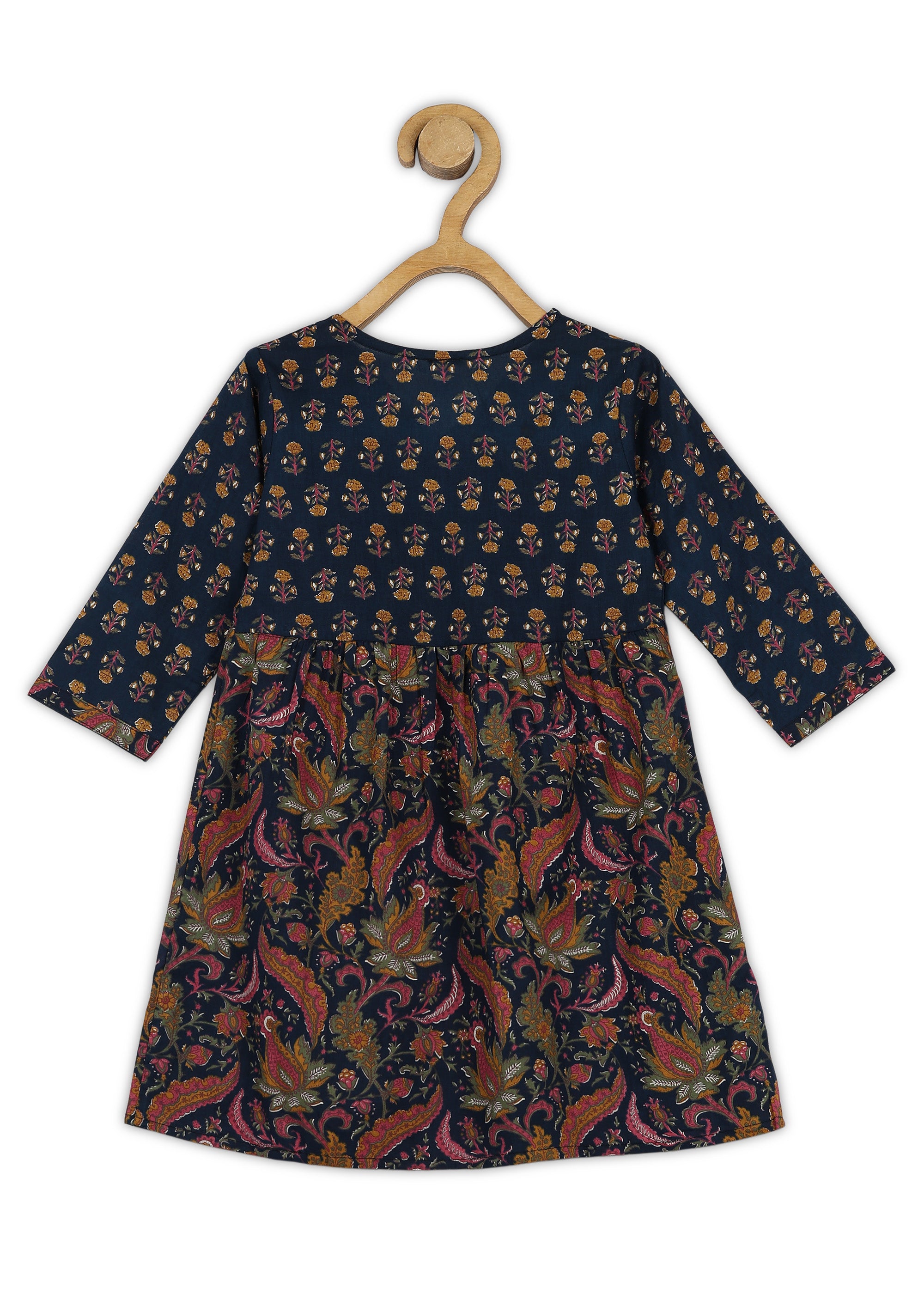 Girls Blue Printed Cotton A-line Kurta And Pant Set (K1090)