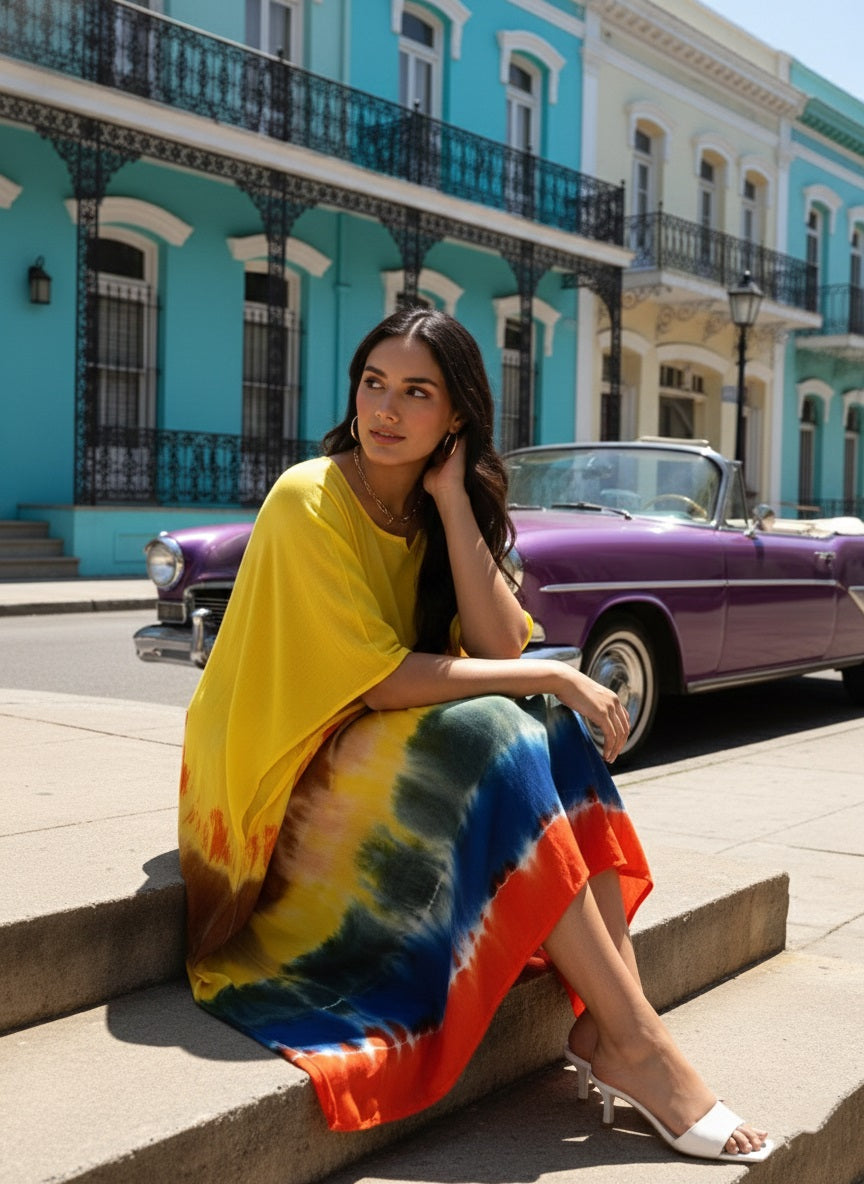 Rayon Crepe Tie Dye Kaftan Dress (W1202)