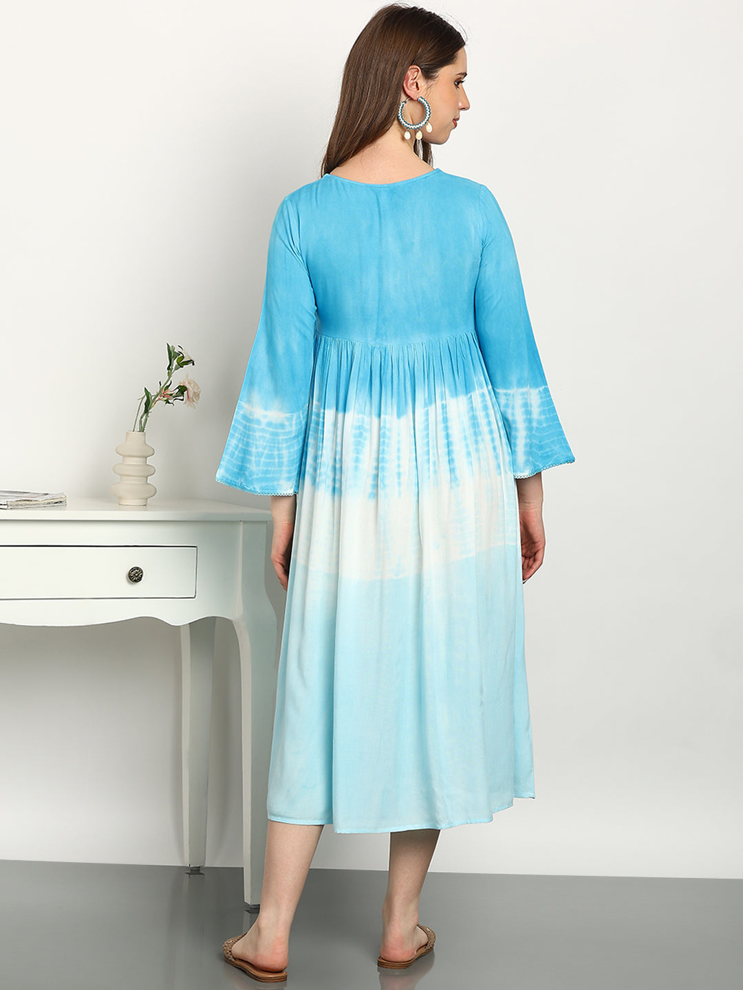 Women Hand Tie & Dye Rayon A-Line Dress (W1733)