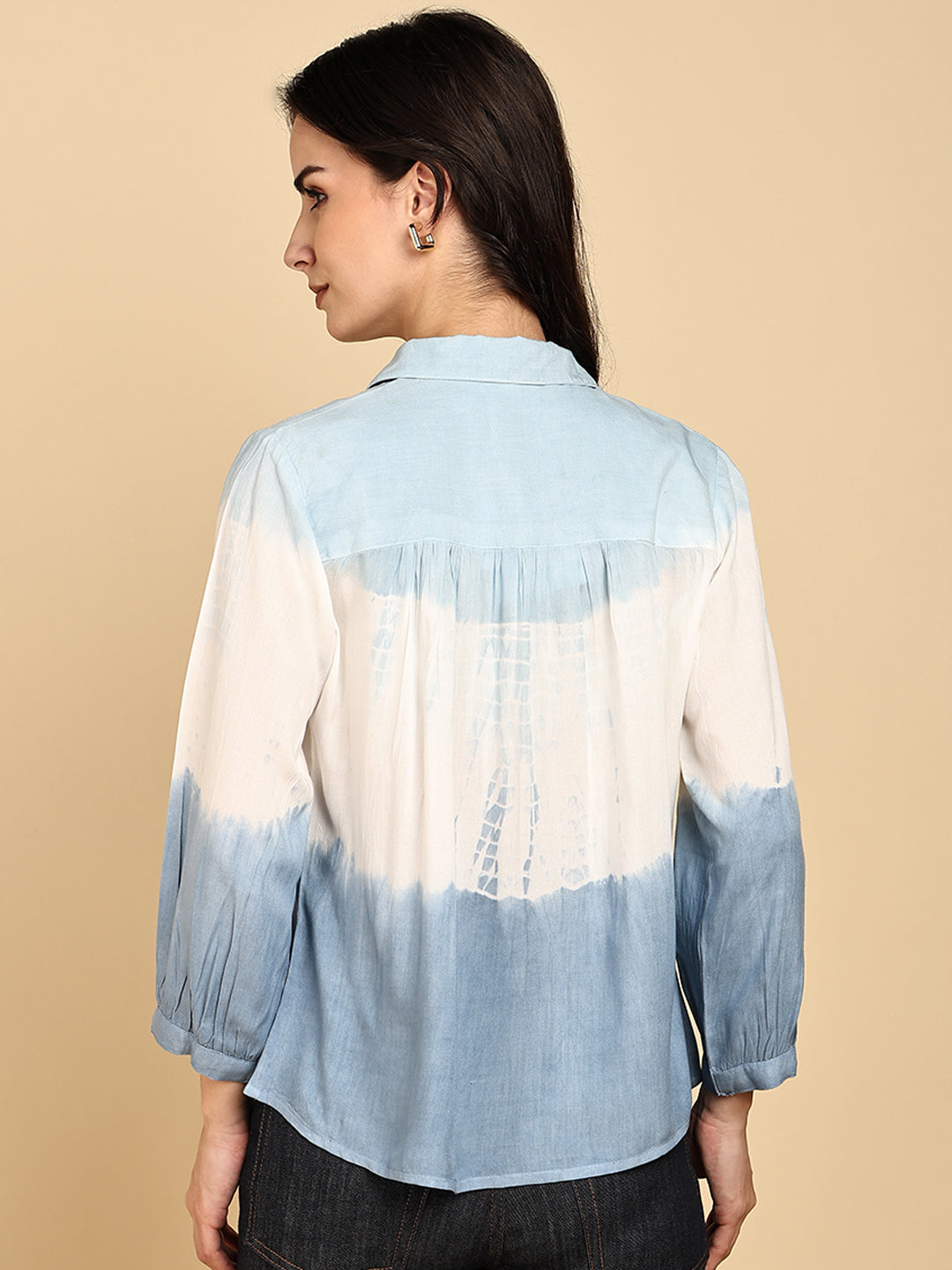 Women Casual Rayon Staple Tie & Dye Spread Collar Full Sleeves Relaxed Fit Shirt (W1689)