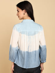 Women Casual Rayon Staple Tie & Dye Spread Collar Full Sleeves Relaxed Fit Shirt (W1689)