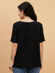Women Black Solid Rayon Casual Top (W1787)