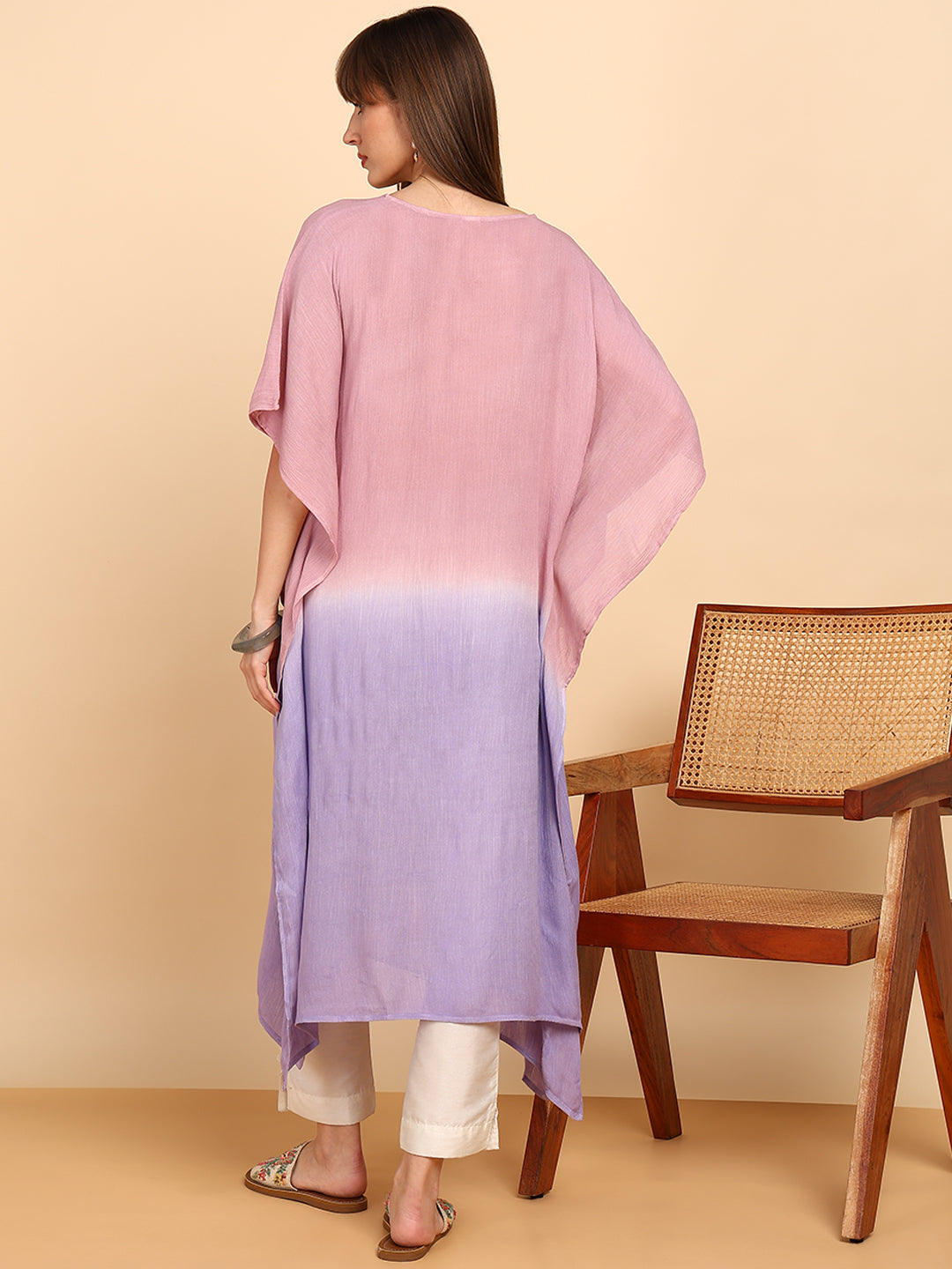 Women Hand Tie & Dye Rayon Crepe Kaftan (W1759)