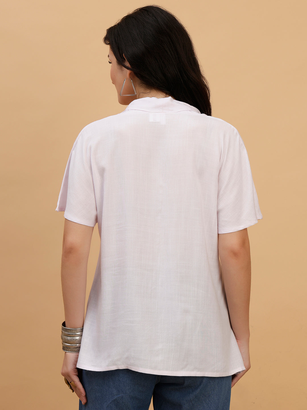 Women White Solid Rayon Casual Top (W1788)